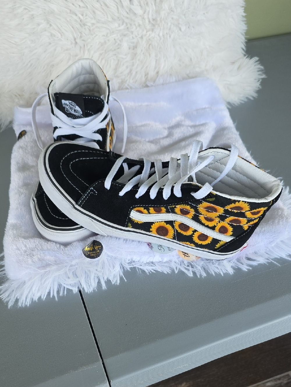 Vans Black High-Top Sneakers with Sunflower Print